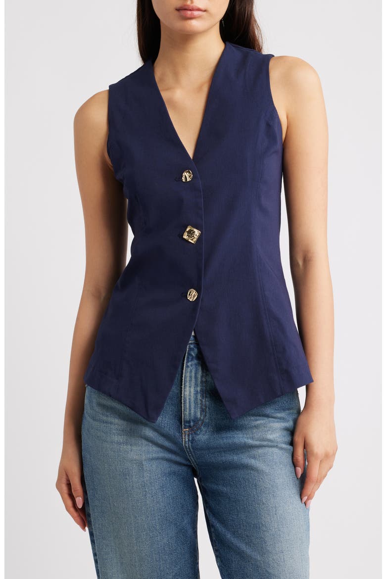 Button Front Vest, Main, color, BLUE