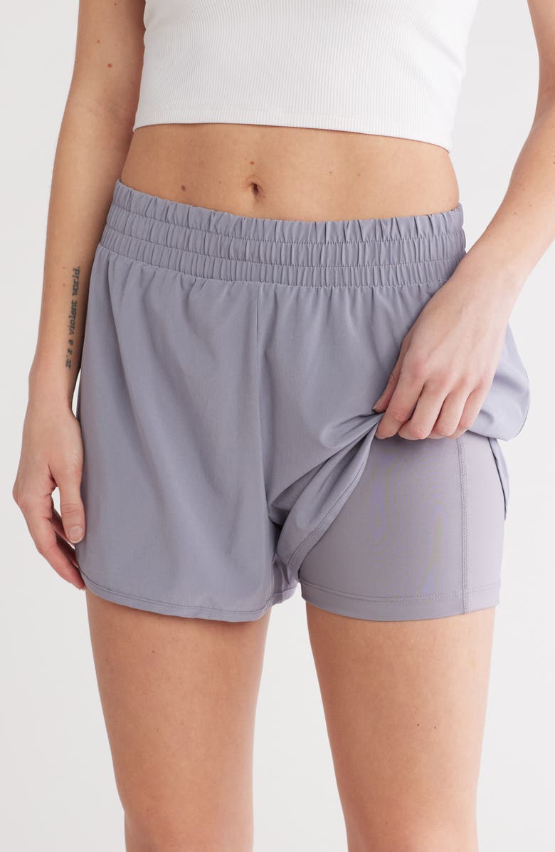 Beyond Yoga In Stride Lined Shorts, Alternate, color, Cloud Gray