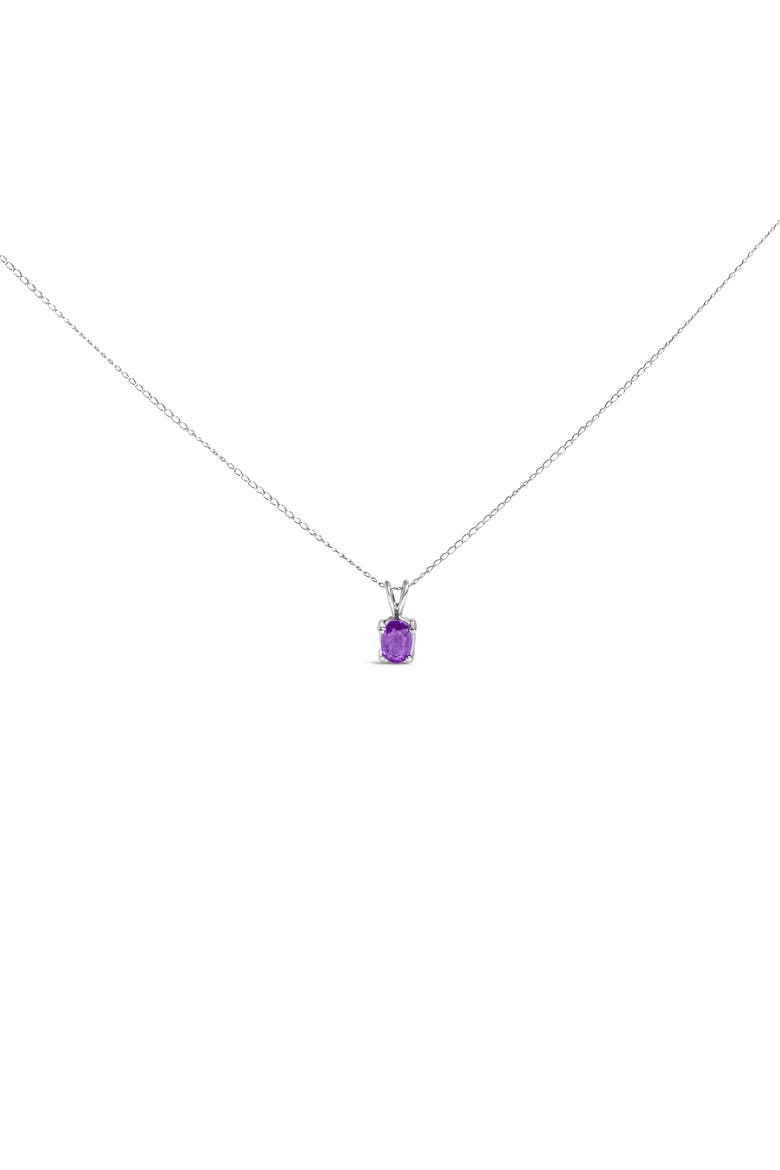 14K Gold 6x4MM Oval Shaped Gemstone Solitaire Pendant Necklace, Main, color, Purple Amethyst | White