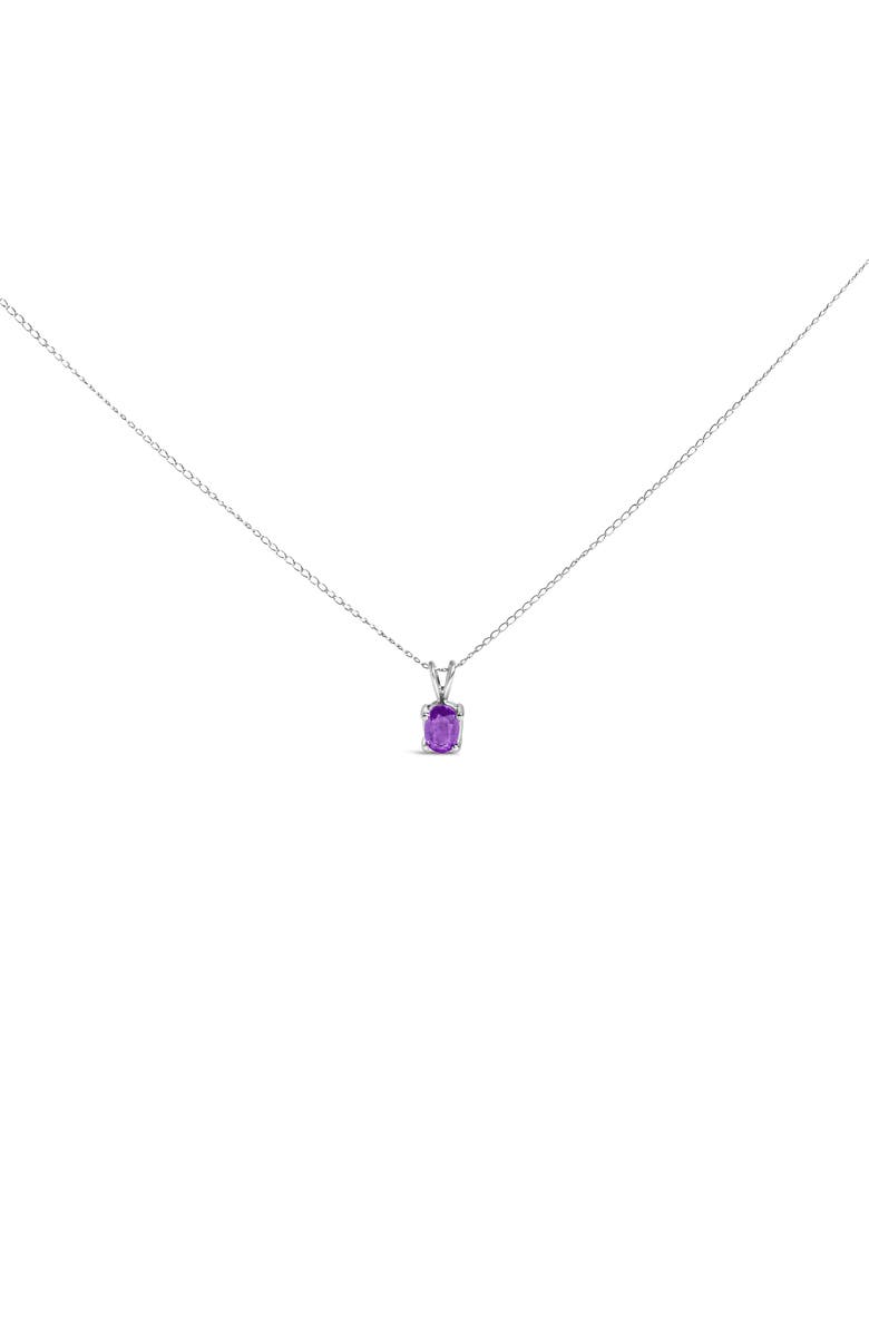 Haus of Brilliance 14K Gold 6x4MM Oval Shaped Gemstone Solitaire Pendant Necklace, Main, color, Purple Amethyst | White
