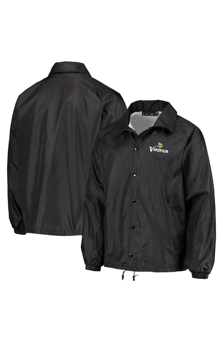 DUNBROOKE Men's Black Minnesota Vikings Coaches Classic Raglan Full-Snap Windbreaker Jacket, Main, color, Black