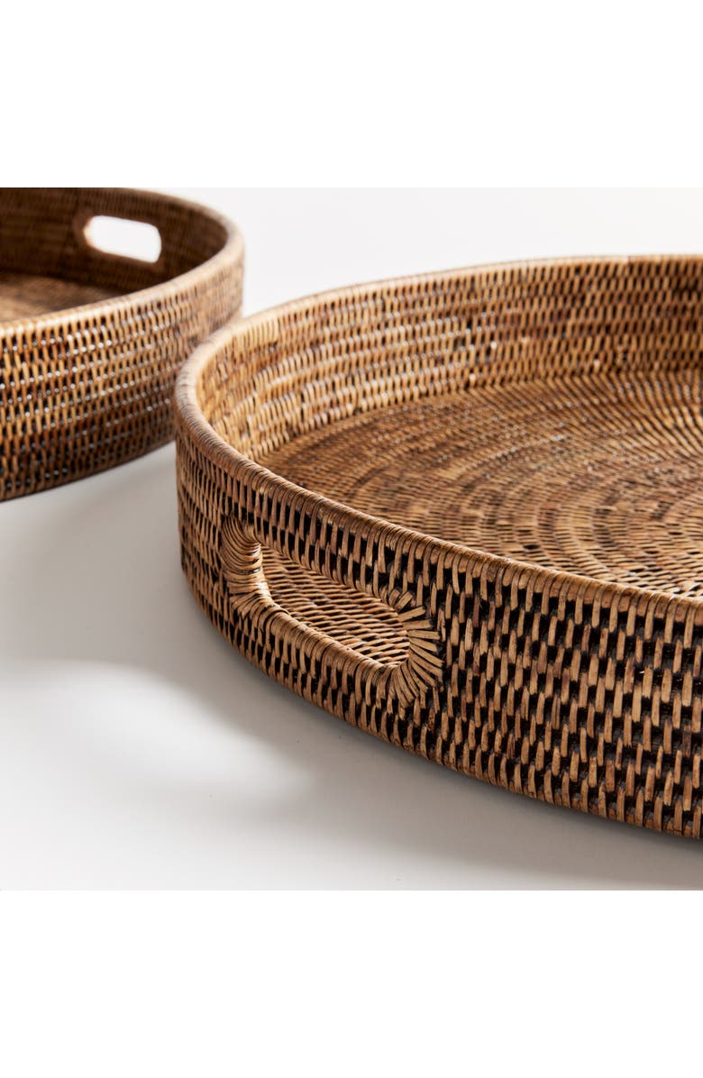 Napa Home & Garden Burma Rattan Round Ottoman Decorative Trays Large Set of 2, Alternate, color, Brown
