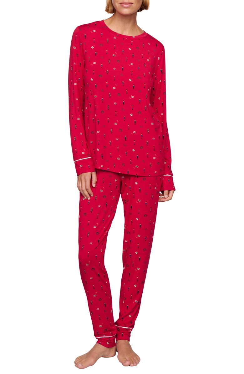 Eberjey Gisele Print Stretch Modal Long Pajamas, Main, color, Nutcracker Holly Red