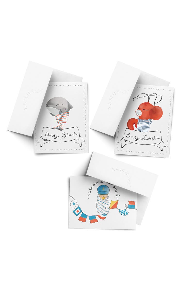 Ramus & Co Baby Greeting Card Pack (3ct) "Baby Lobster, Welcome Aboard, Baby Shark", Main, color, Multi-Pack