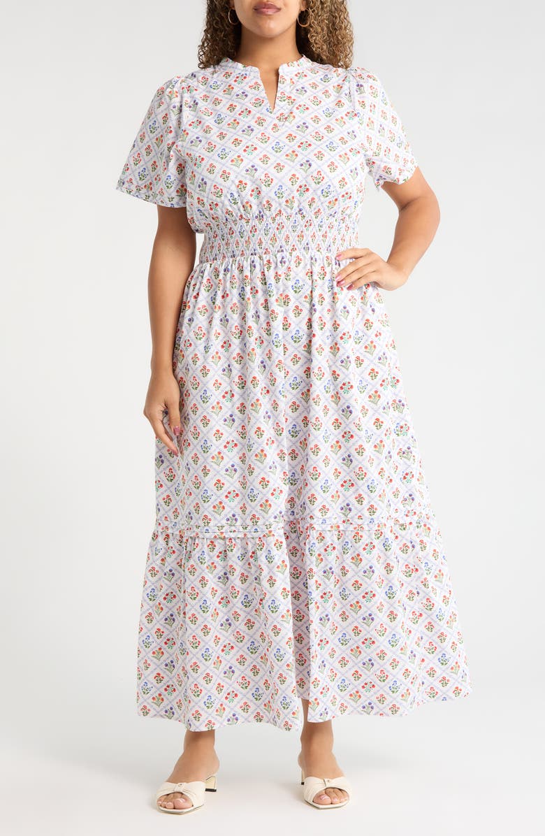 SUGARLIPS Lara Floral Belraj Poplin Maxi Dress, Main, color, White-Multi