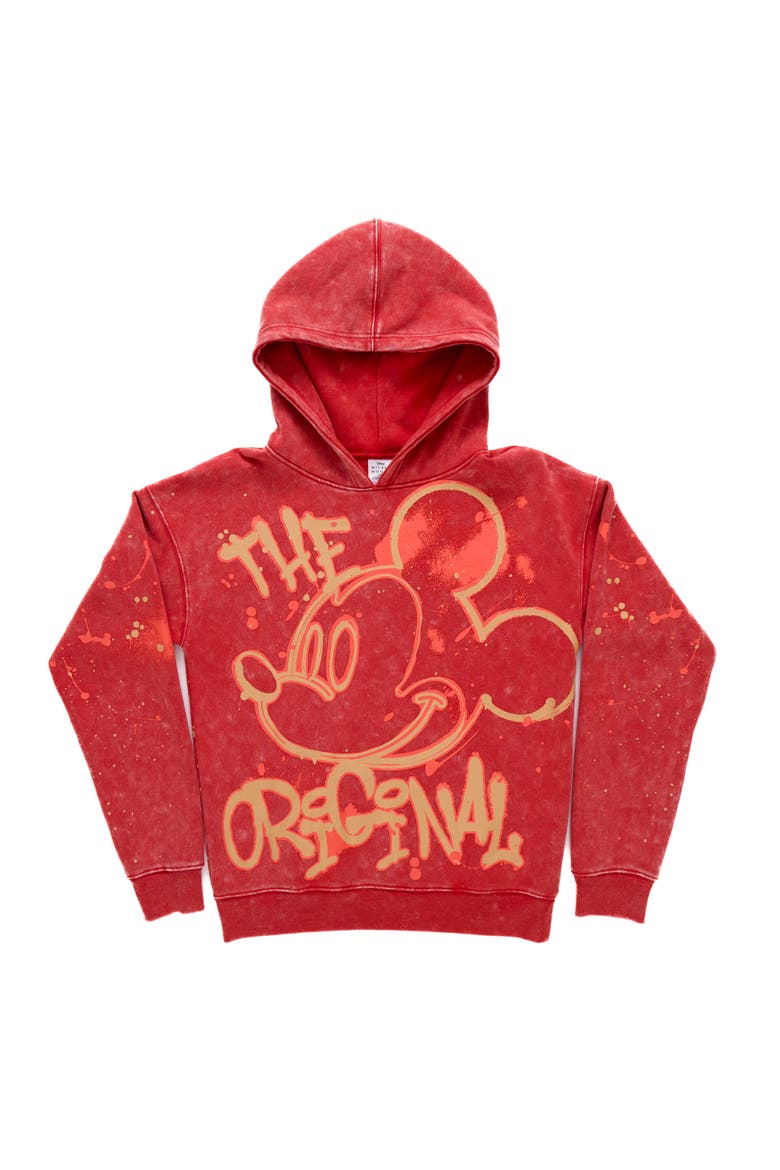 Mickey Mouse Fleece Pullover Hoodie, Main, color, Mickey Red Acid Wash