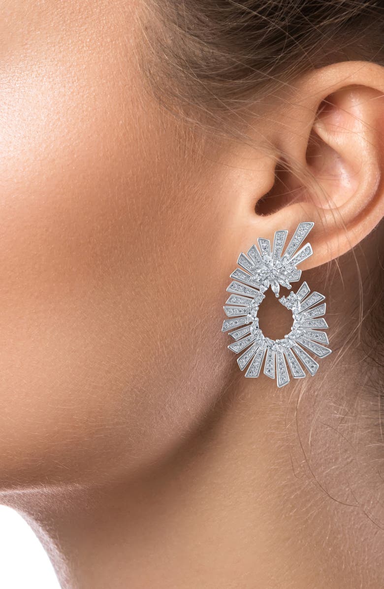 CZ by Kenneth Jay Lane Mixed Cut Cubic Zirconia Statement Earrings, Alternate, color, Silver