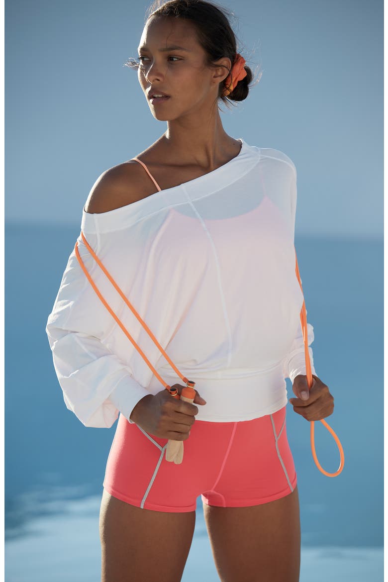 Free People FP Movement Sky High One-Shoulder Long Sleeve Top, Alternate, color, WHITE