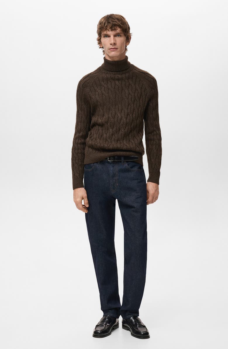 MANGO Cable Stitch Turtleneck Sweater, Alternate, color, Brown