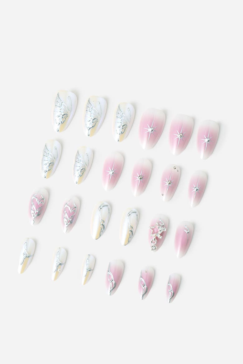 Fairy Wing Almond Press On Nails, Alternate, color, Pink