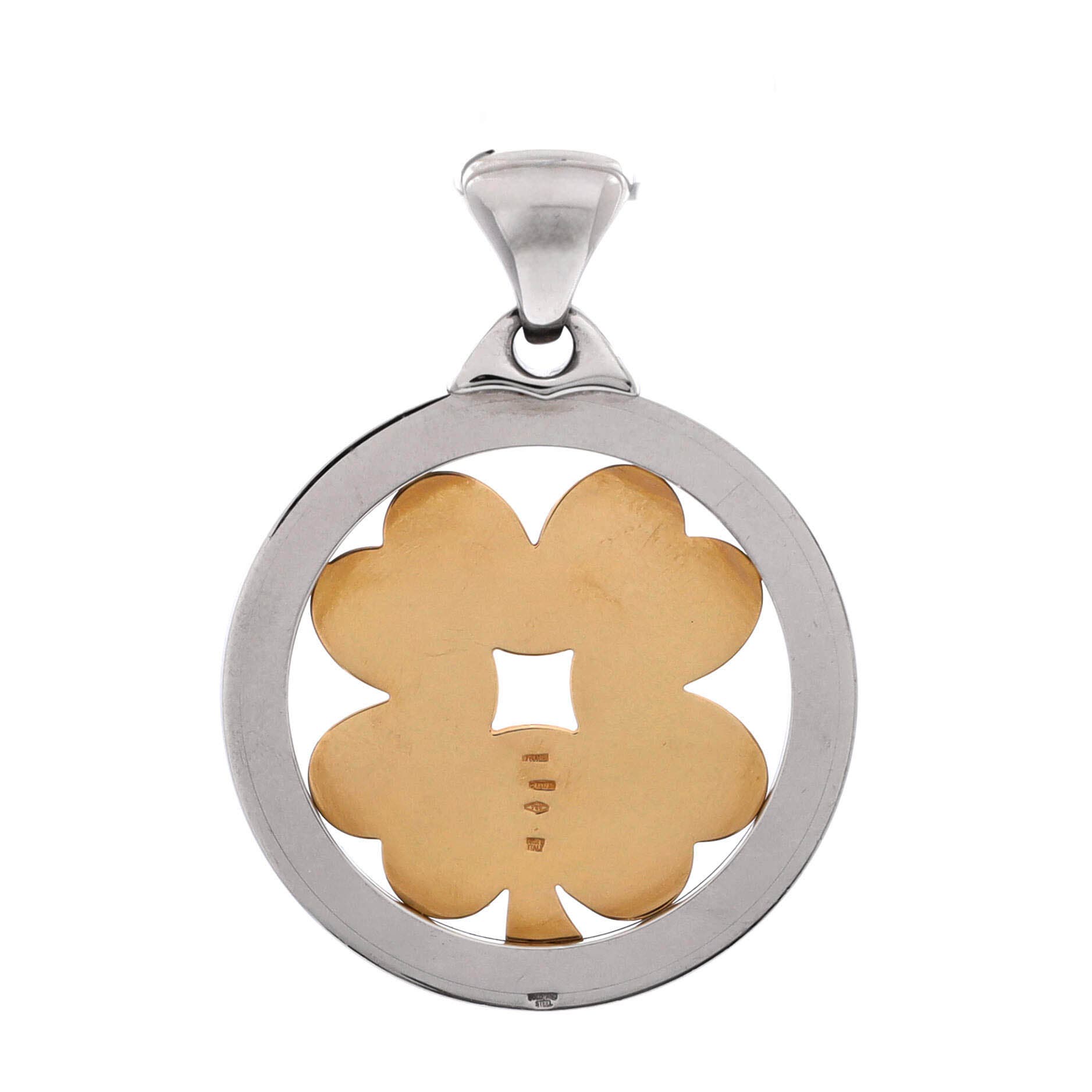 Tondo Clover Pendant Pendant & Charms Stainless Steel with 18K Yellow Gold, Alternate, color, Metallic Silver