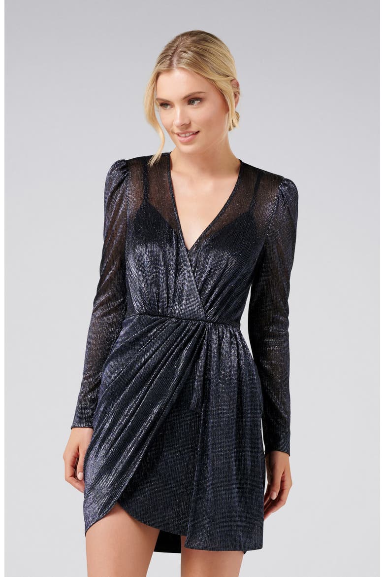 Alexia Long Sleeve Metallic Cocktail Dress, Alternate, color, NAVY