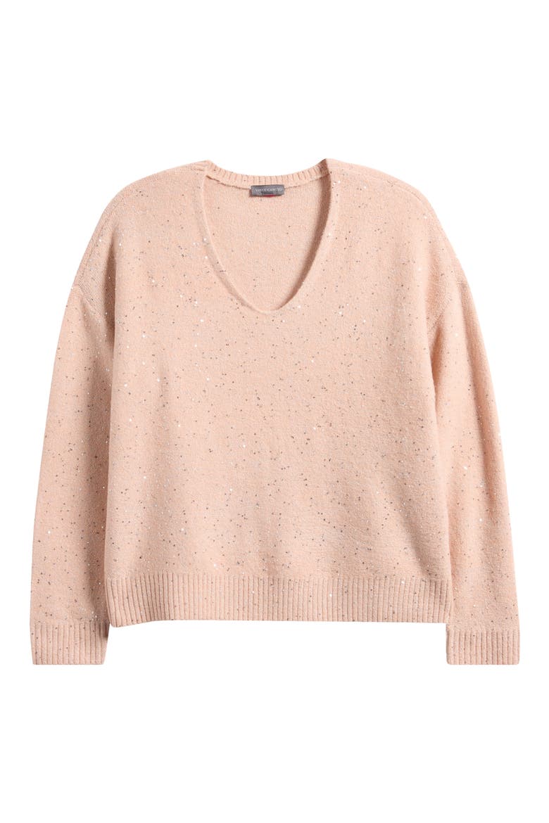 Sequin Detail V-Neck Sweater, Alternate, color, PEACHY CREAM