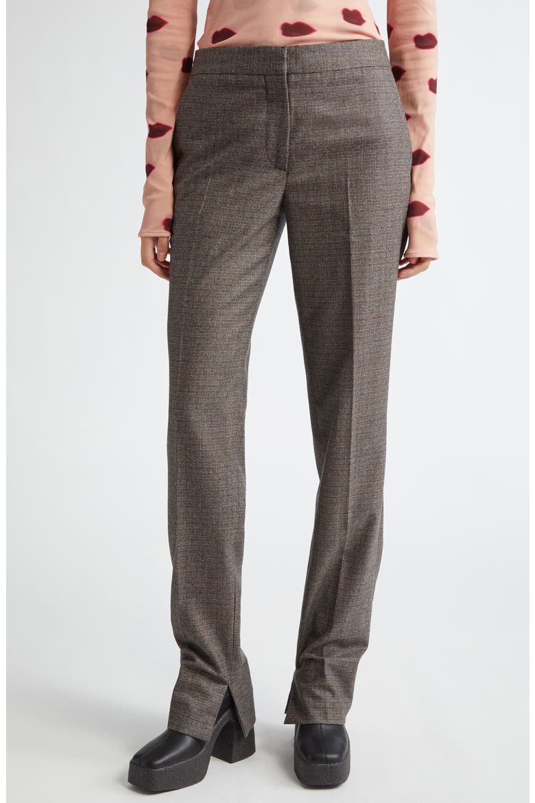 Slim Fit Check Split Hem Wool Pants, Main, color, CAMEL/ GREY