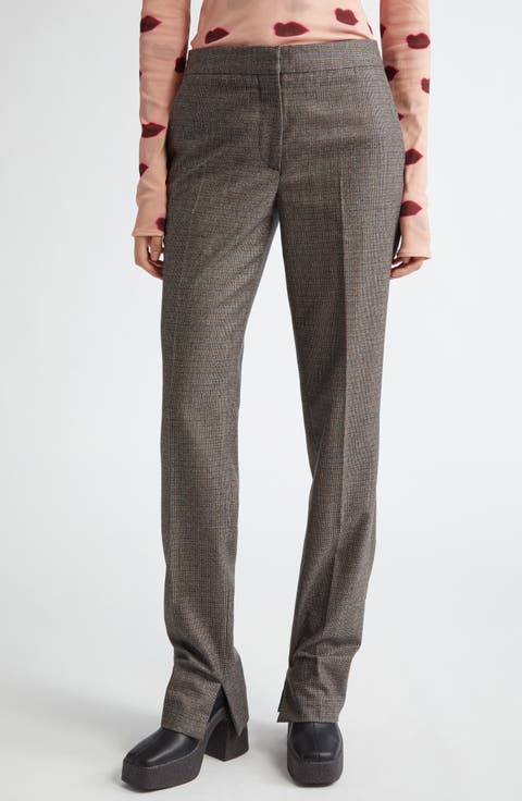 Slim Fit Check Split Hem Wool Pants