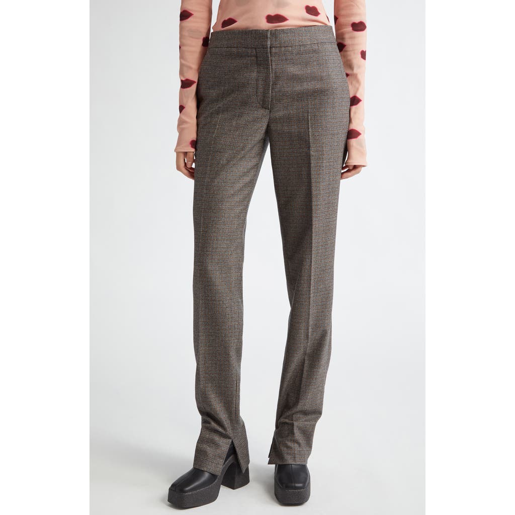 Stella Mccartney Slim Fit Check Split Hem Wool Pants In Camel/grey