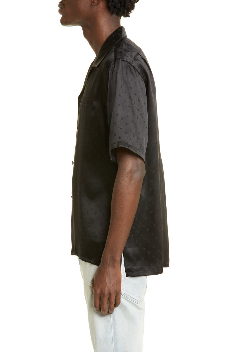 Saint Laurent Monogram Print Short Sleeve Silk Button-Up Camp Shirt, Alternate, color, 