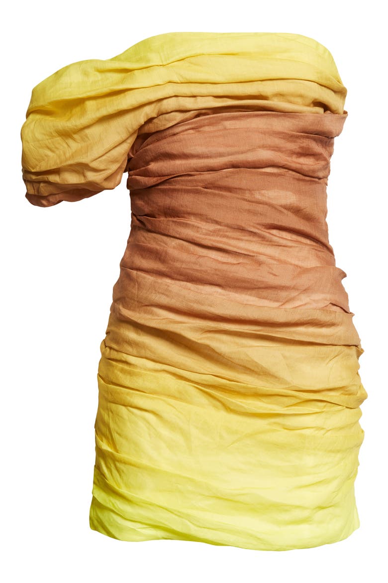 Kyler Ruched Strapless Cocktail Dress, Alternate, color, CHESTNUT/ YELLOW