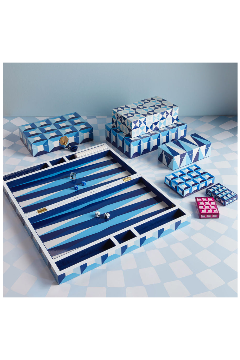 Sorrento Lacquer Box, Alternate, color, Blue / White Geometric