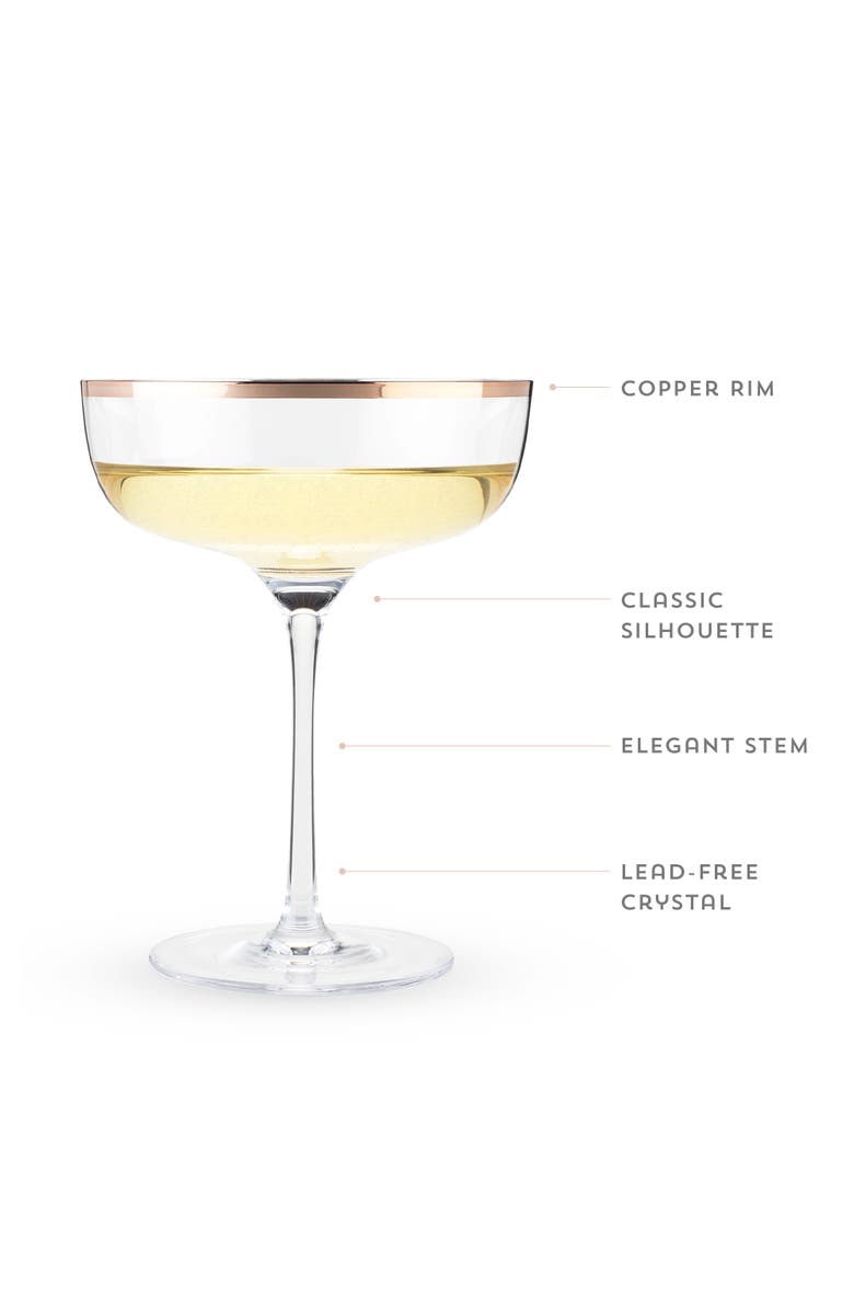 TWINE Copper Rim Crystal Coupes Set of 2, Alternate, color, Clear