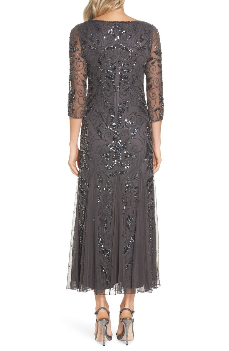 Pisarro Nights Illusion Sleeve Beaded A-Line Gown, Alternate, color, 