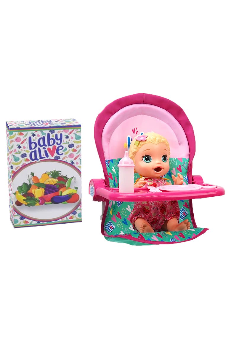 Doll Highchair Set Green, Alternate, color, Multicolored