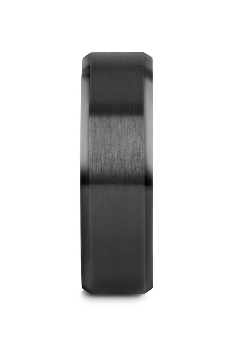 Larson Jewelers Yorkshire Brushed Ceramic Wedding Band With Polished Beveled Edges, Alternate, color, Black 6Mm