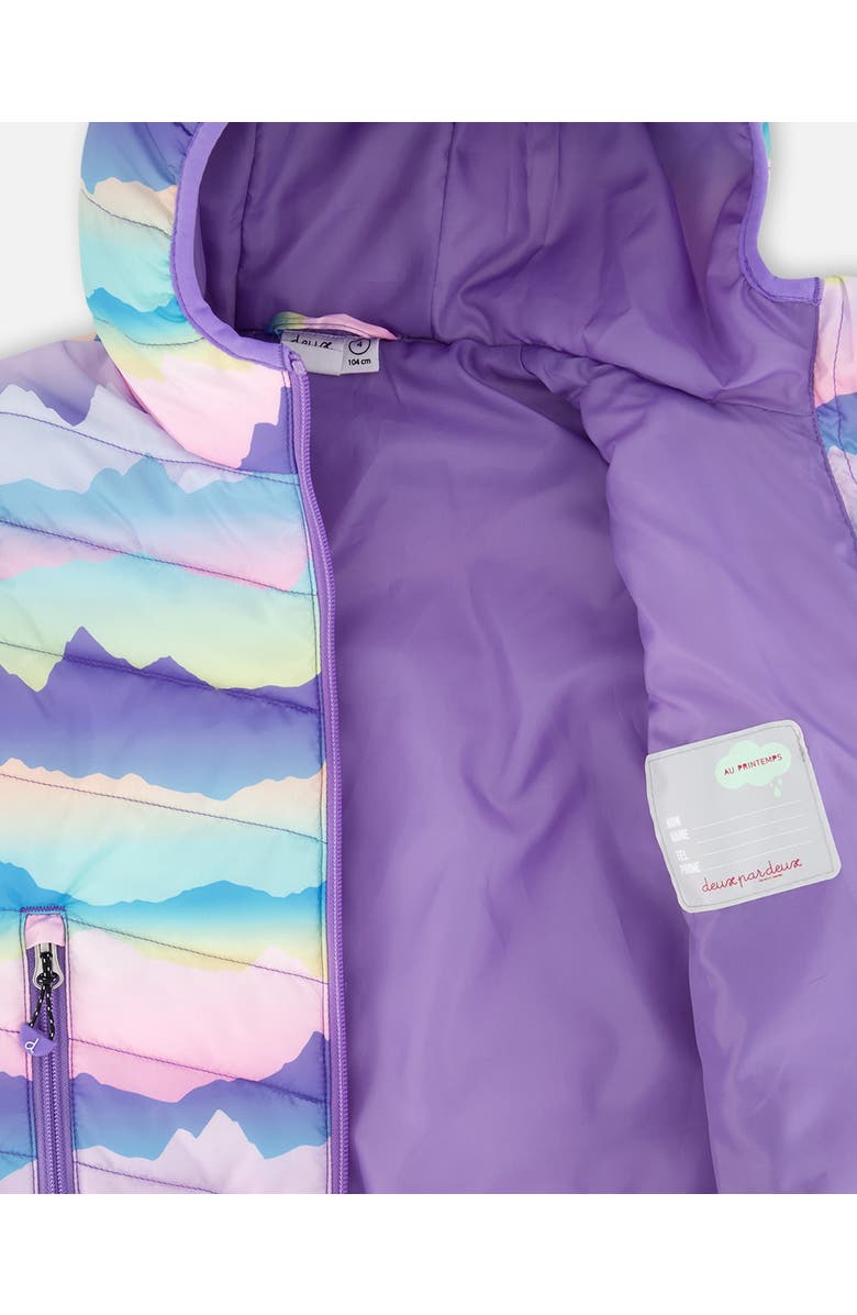 Deux par Deux Girl's Printed Quilted Mid-Season Jacket Mauve And Blue, Pink Mountain, Alternate, color,