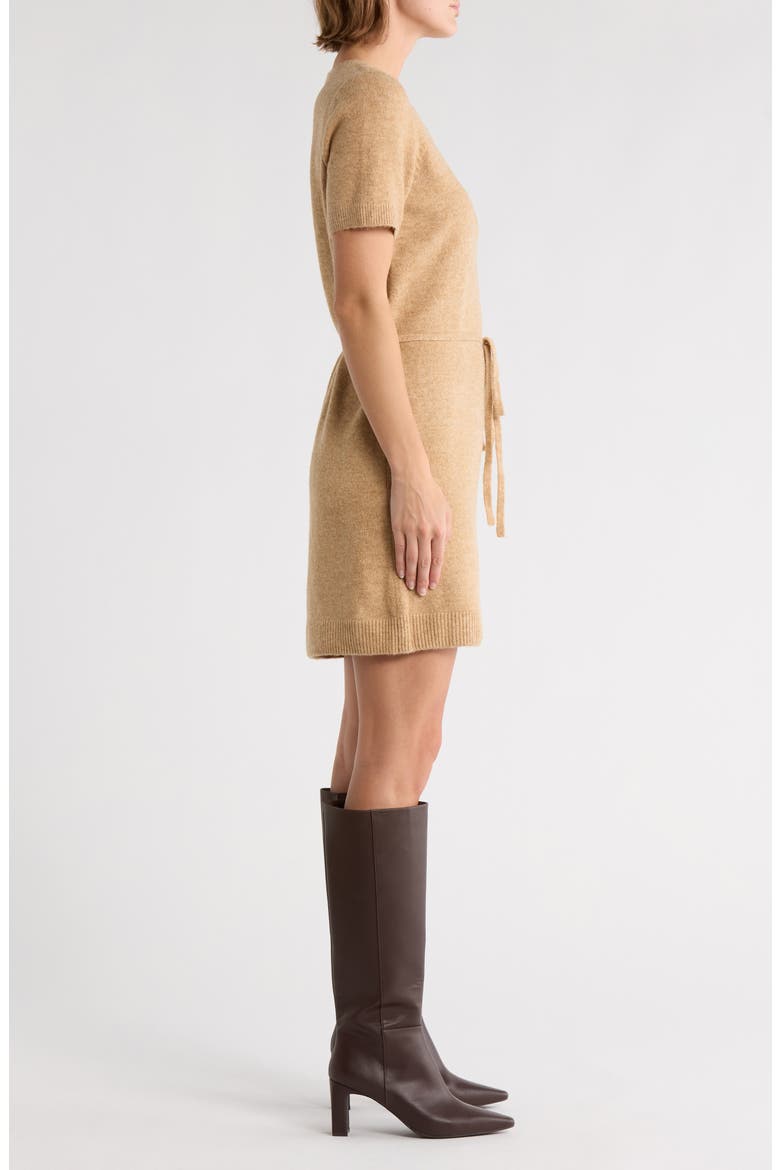 Short Sleeve Tie Waist Sweater Dress, Alternate, color, LATTE HEATHER