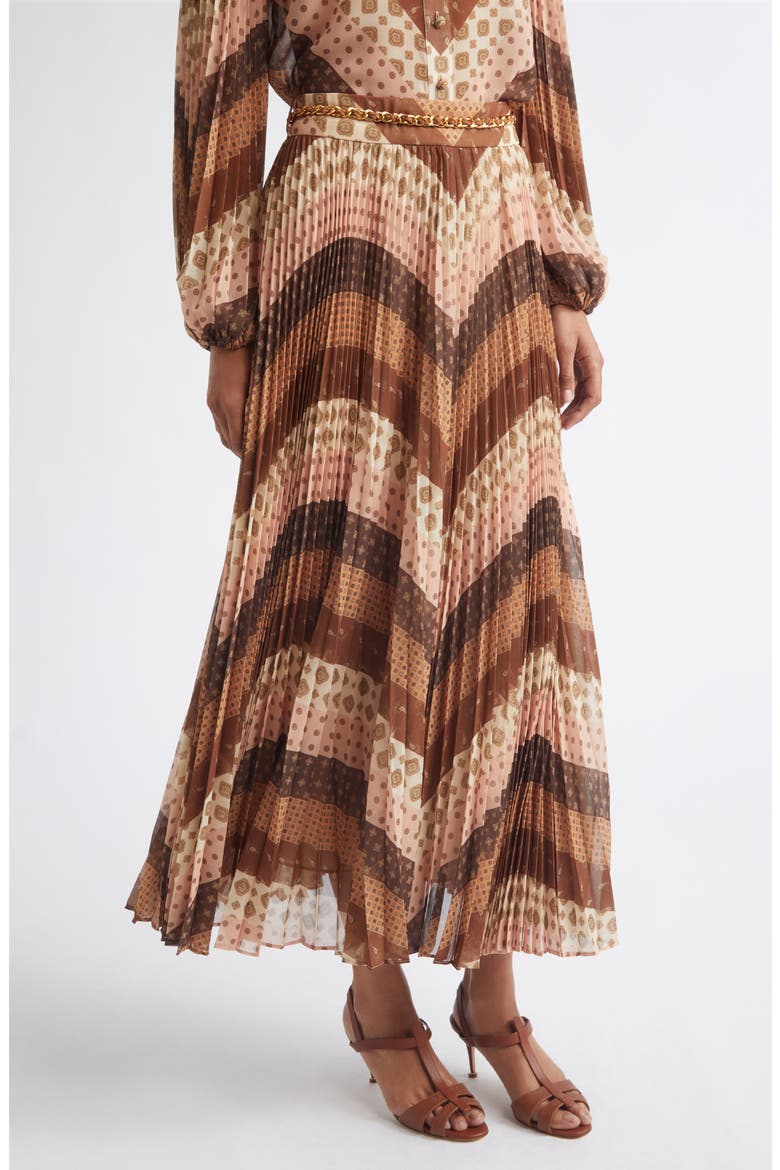 Sunray Chevron Print Pleated Skirt, Main, color, CHEVRON CHOCOLATE