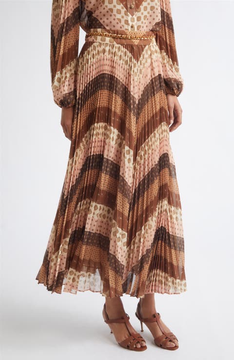 Sunray Chevron Print Pleated Skirt