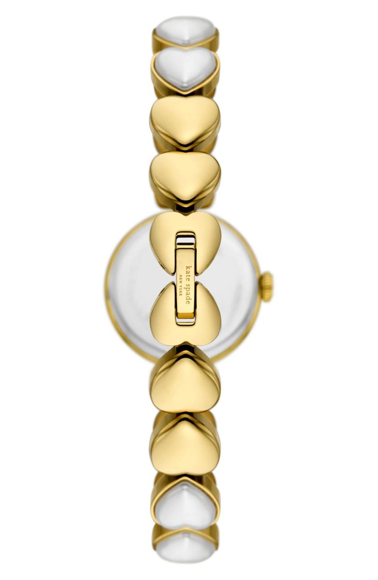 Kate Spade New York monroe imitation pearl heart bracelet watch, 24mm, Alternate, color, Gold