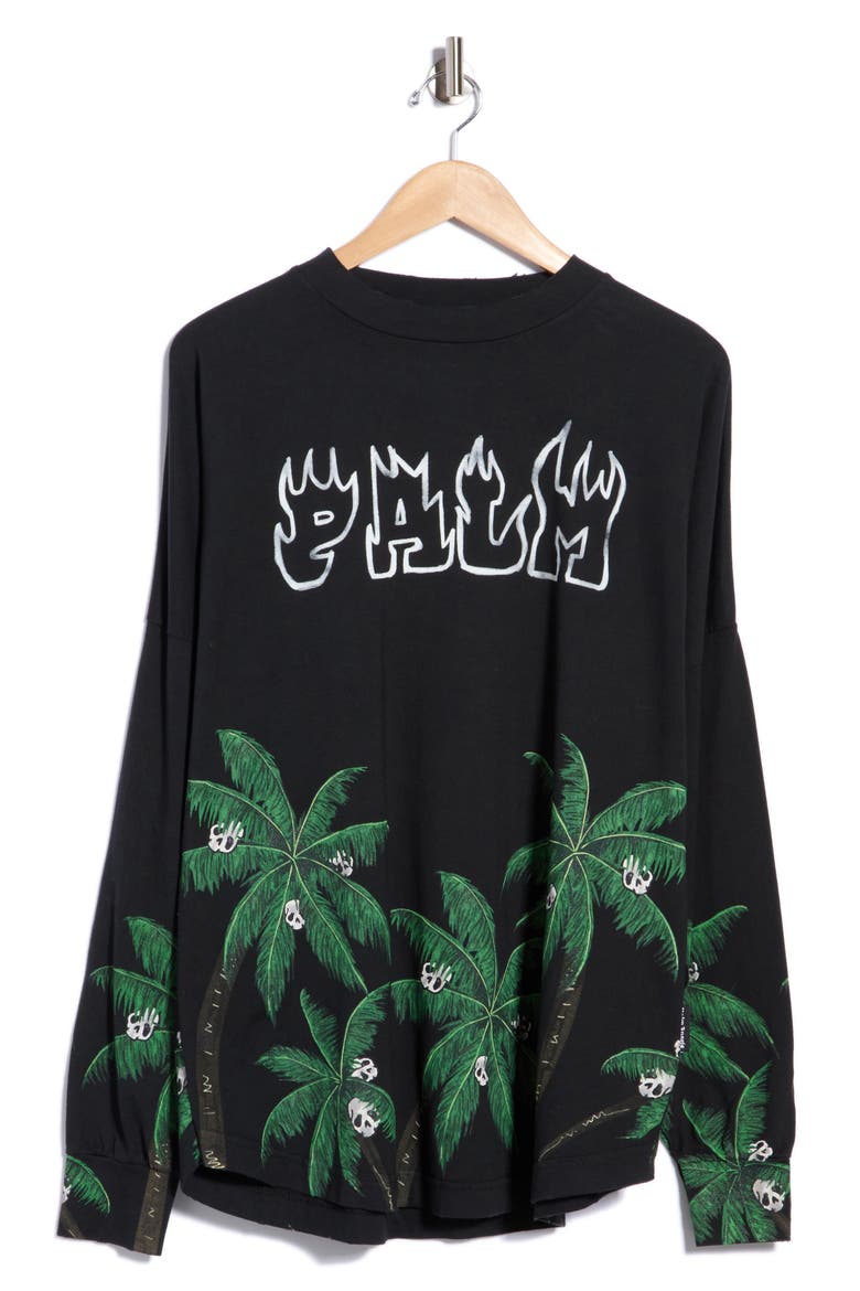 Palm Logo Long Sleeve Cotton Graphic T-Shirt, Main, color, BLACK/GREEN
