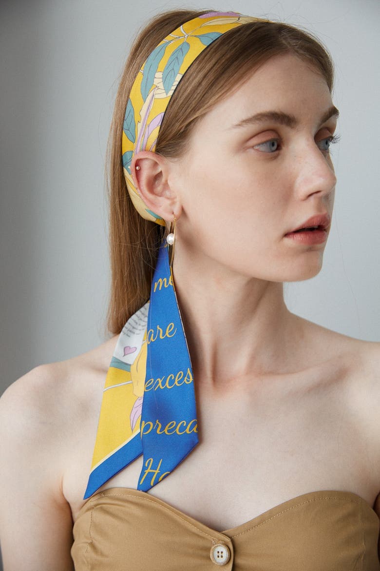 "El Amor" Silk Twill Skinny Scarf, Alternate, color, Yellow and Blue