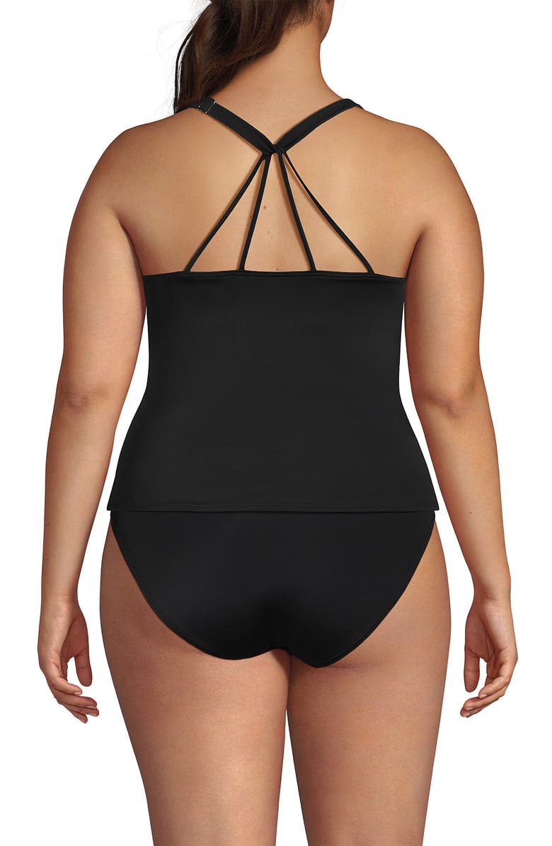 Lands' End Plus Size Tugless High Neck Strappy Back Tankini Swimsuit Top, Alternate, color, Black