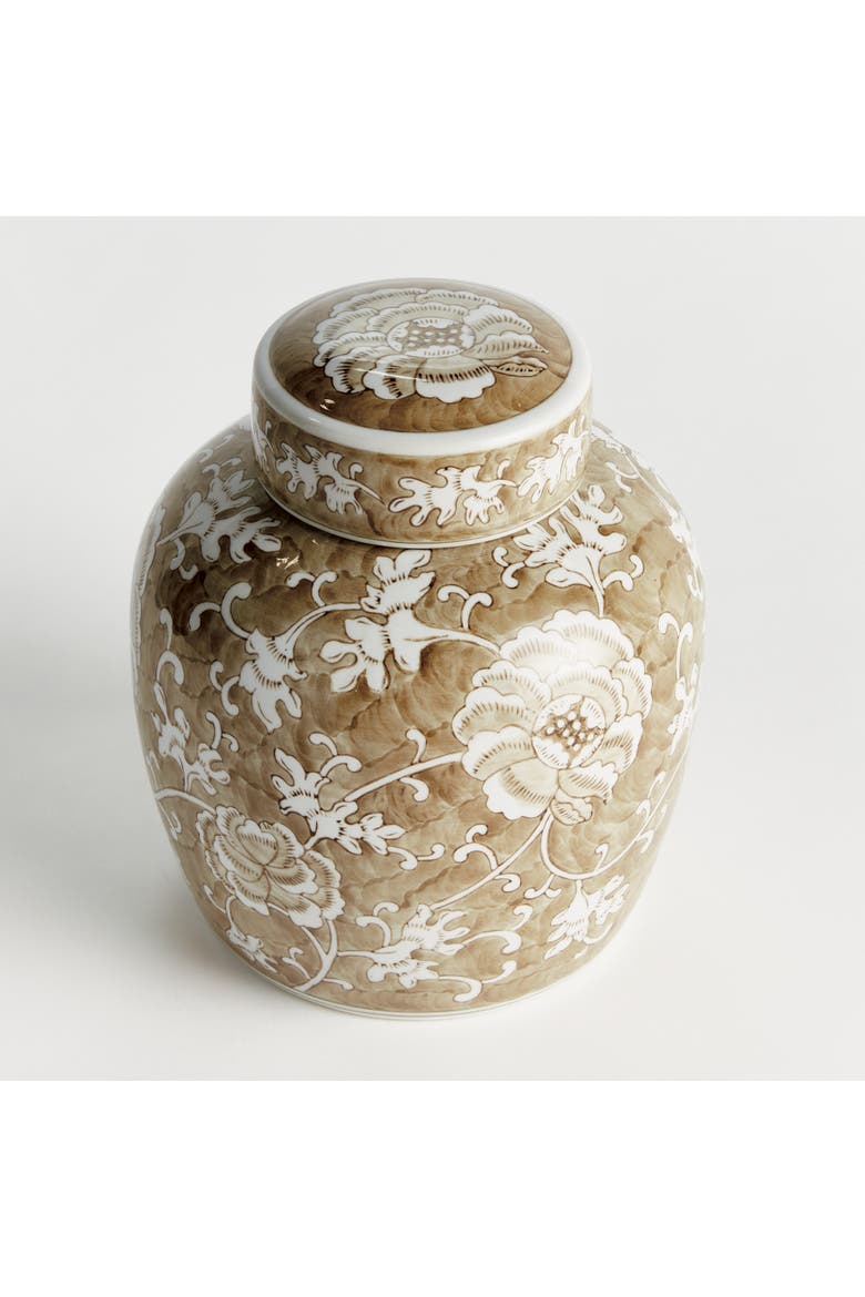 Province Lotus Lidded Jar - Brown & White Chinoiserie, Alternate, color, Brown
