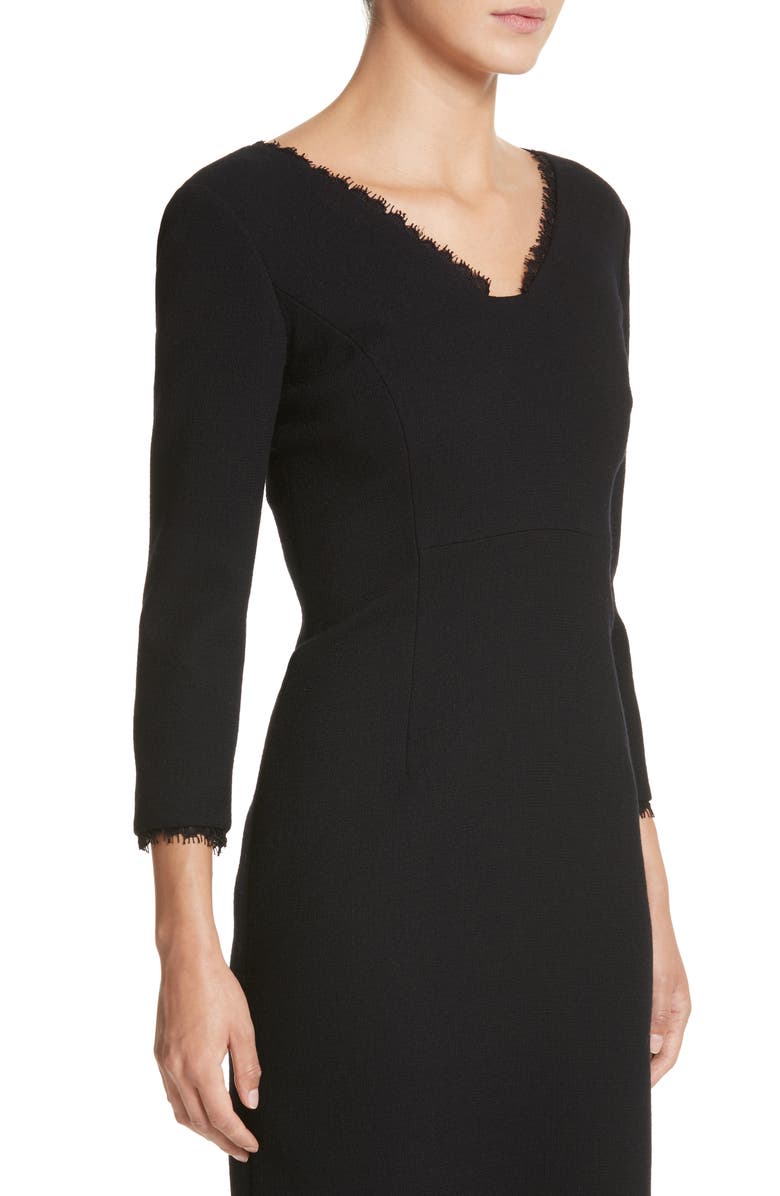 Lafayette 148 New York Shandy Lace Trim Wool Dress, Alternate, color,
