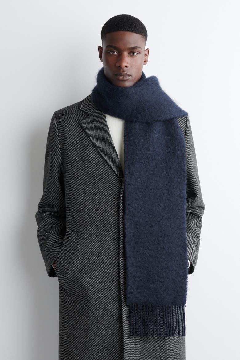 Fringed Mohair Scarf, Alternate, color, NAVY