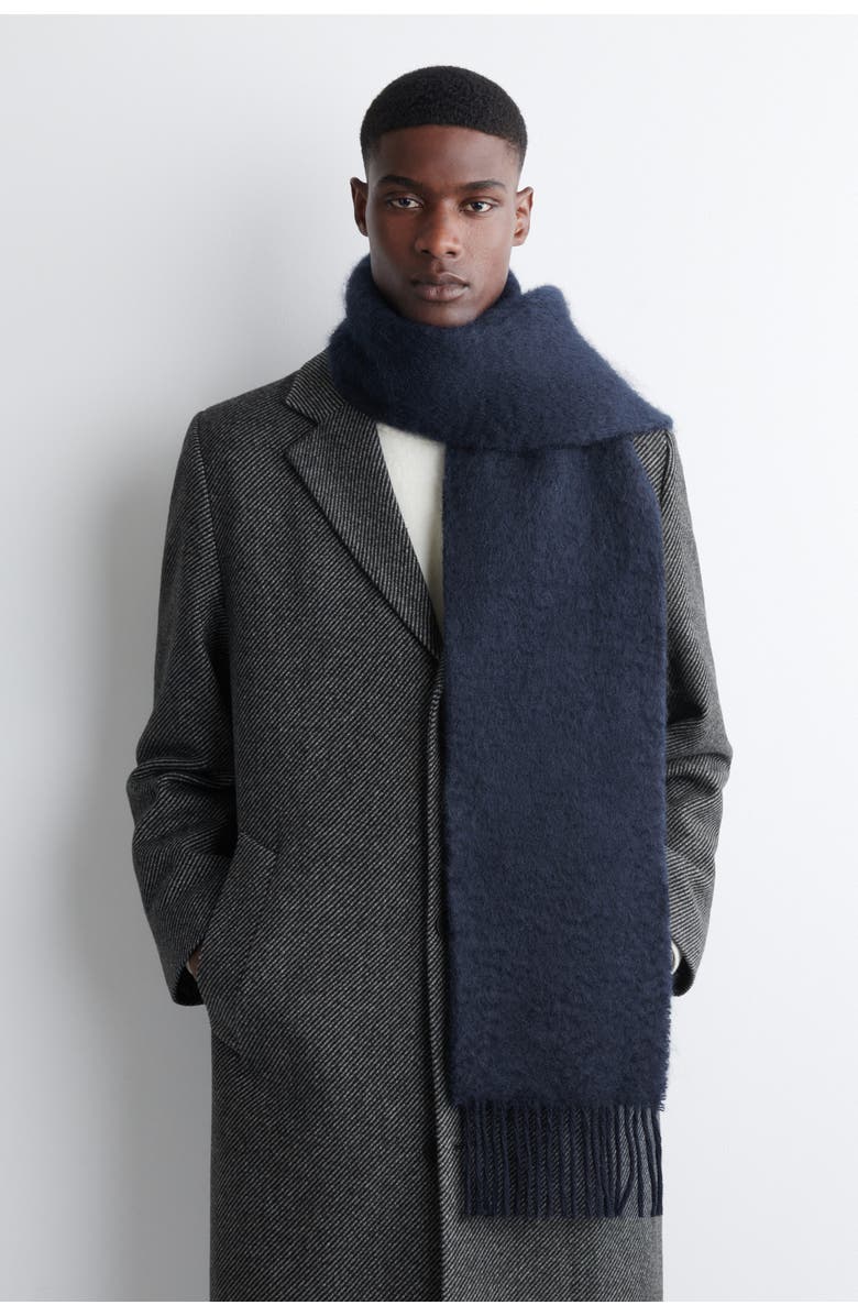 COS Fringed Mohair Scarf, Alternate, color, Navy