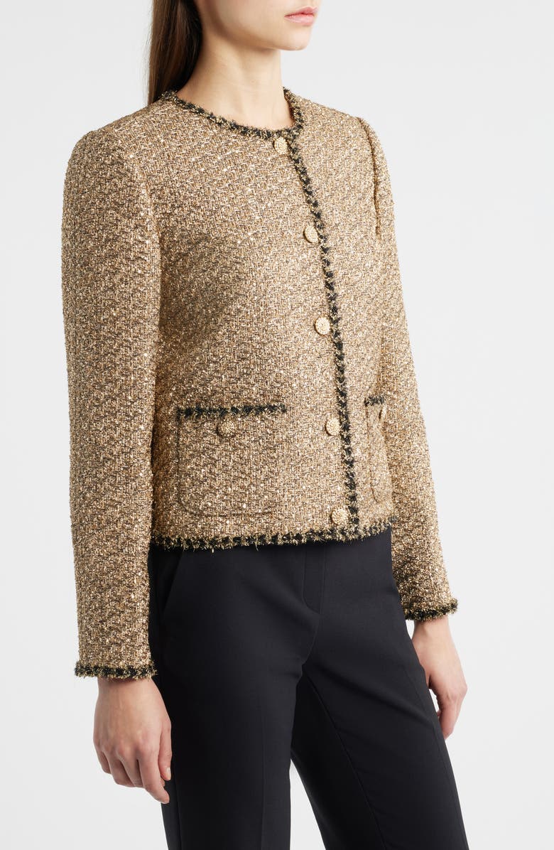 Elie Tahari The Ramy Metallic Tweed Jacket, Alternate, color, Gold