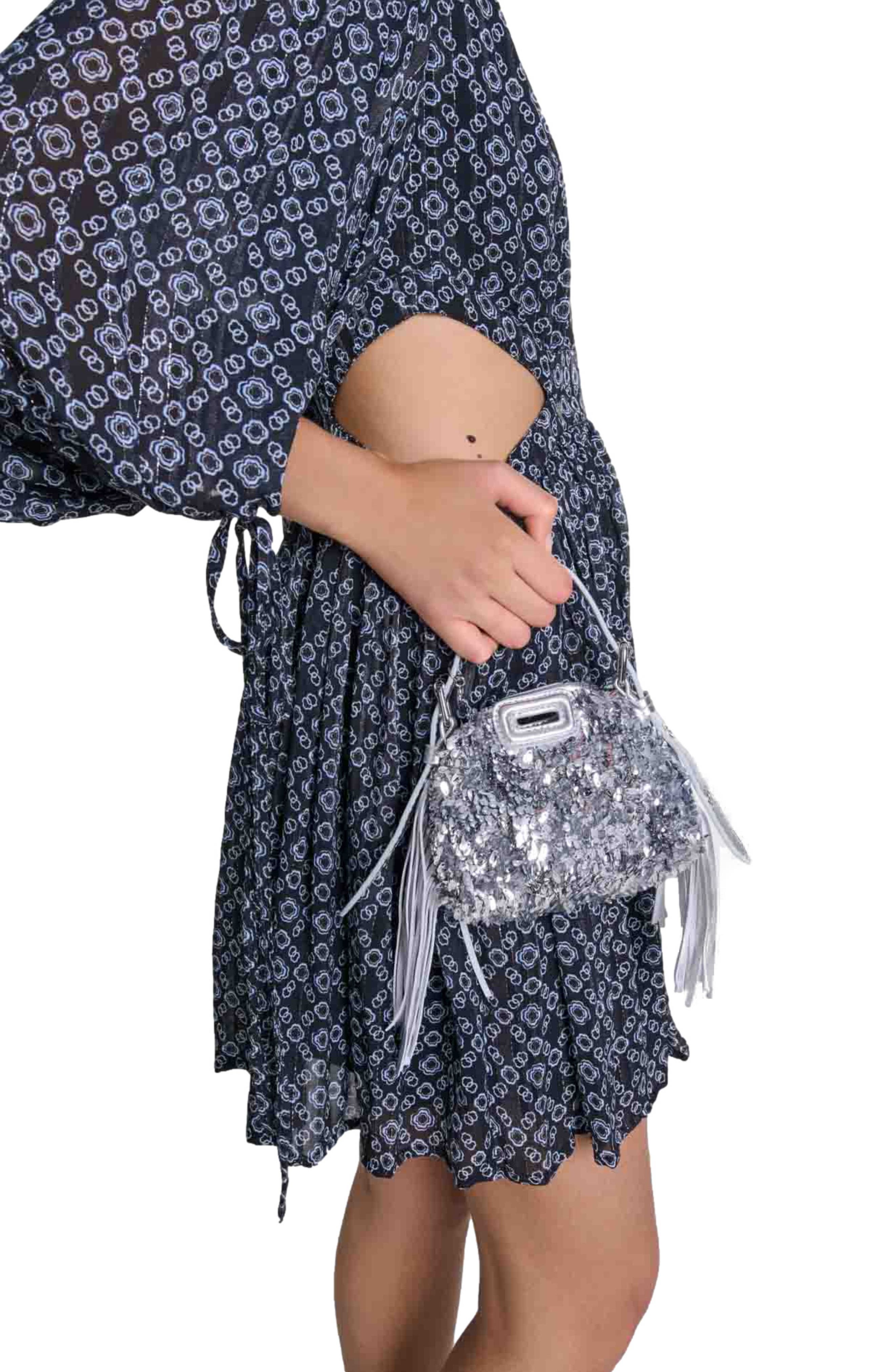 maje Miss M Nano bag with silver sequins, Alternate, color, 