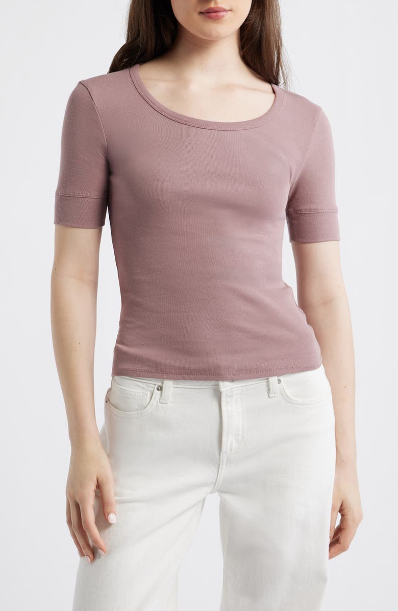 MANGO Camiseta Louise Semisheer Cotton Rib T-Shirt, Main, color, Light/ Pastel Purple