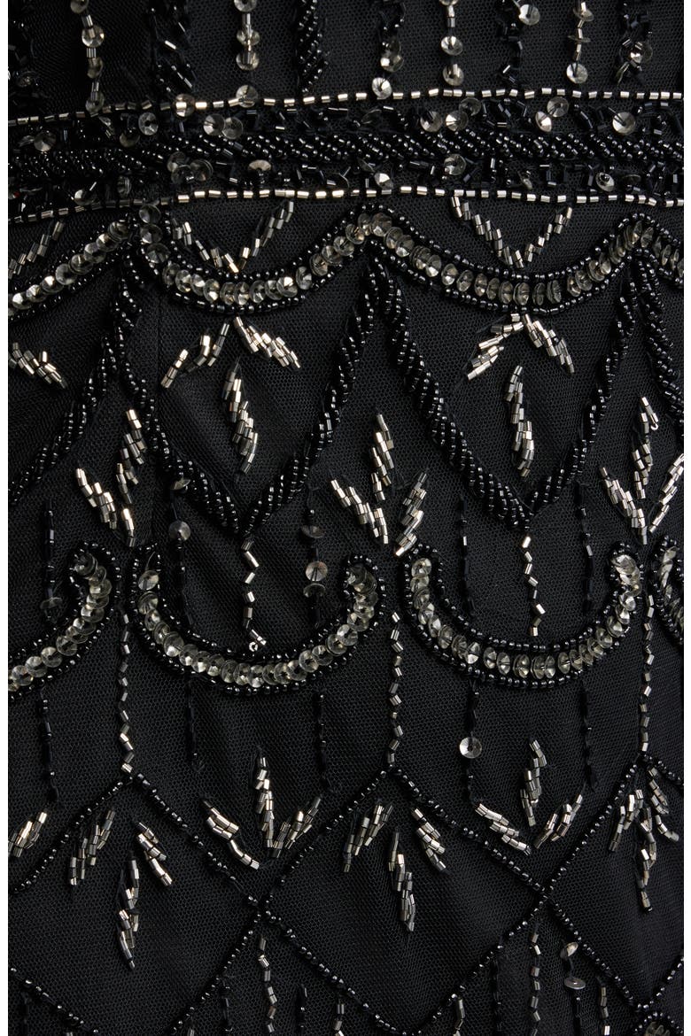Illusion Long Sleeve Beaded A-Line Gown, Alternate, color, BLACK