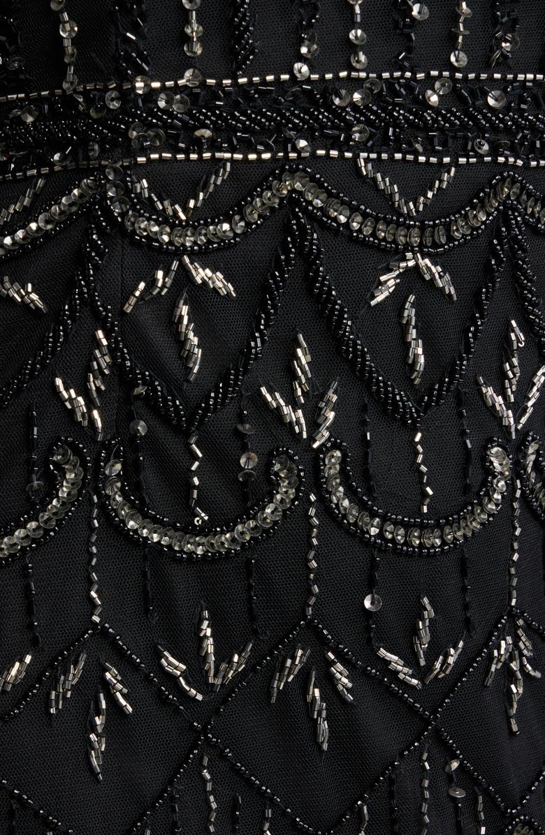 Pisarro Nights Illusion Long Sleeve Beaded A-Line Gown, Alternate, color, Black