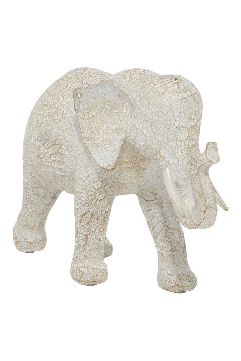 White Polystone Eclectic Elephant Sculpture, Main, color, WHITE