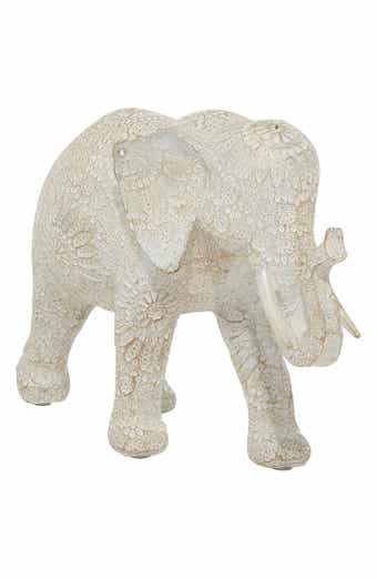GINGER BIRCH STUDIO White Polystone Eclectic Elephant Sculpture