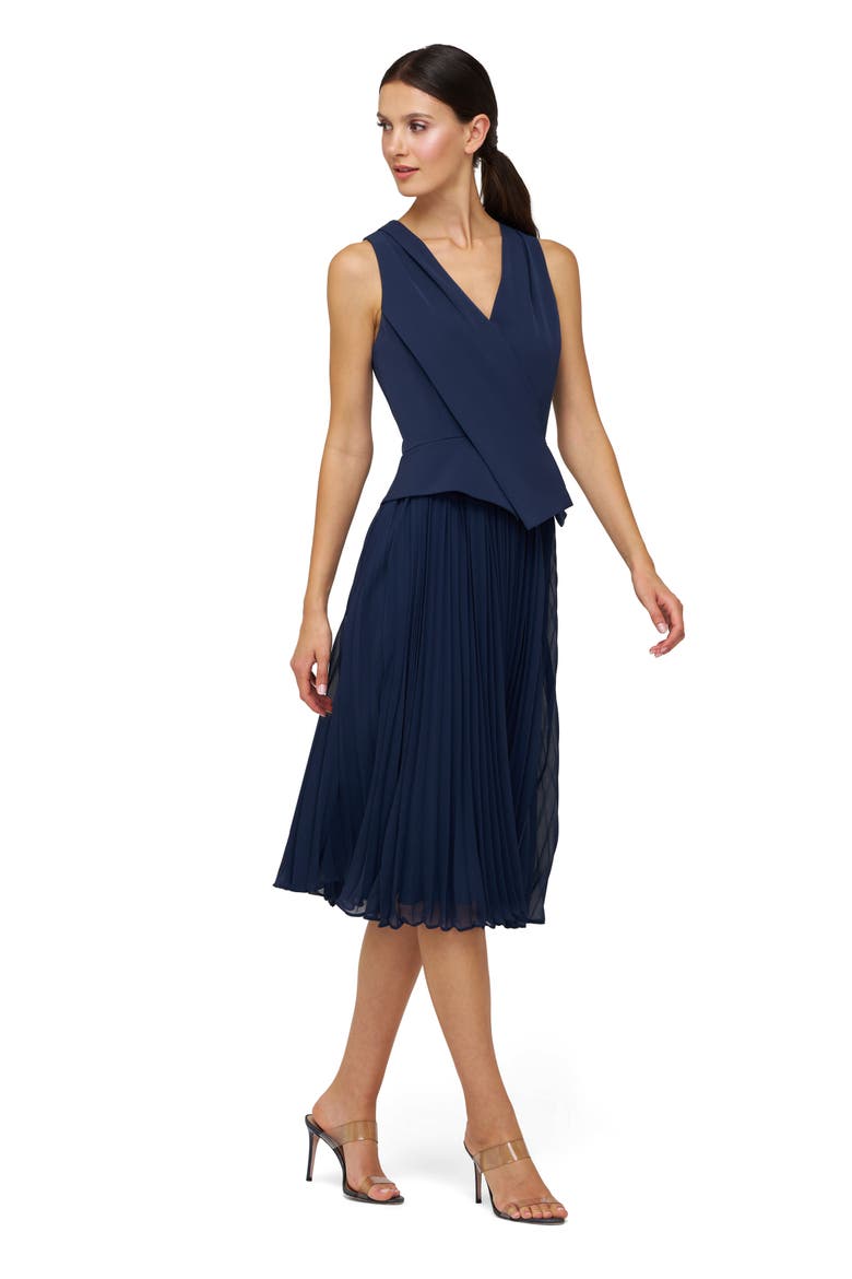 Orella Pleated Mixed Media Cocktail Dress, Alternate, color, DARK MIDNIGHT
