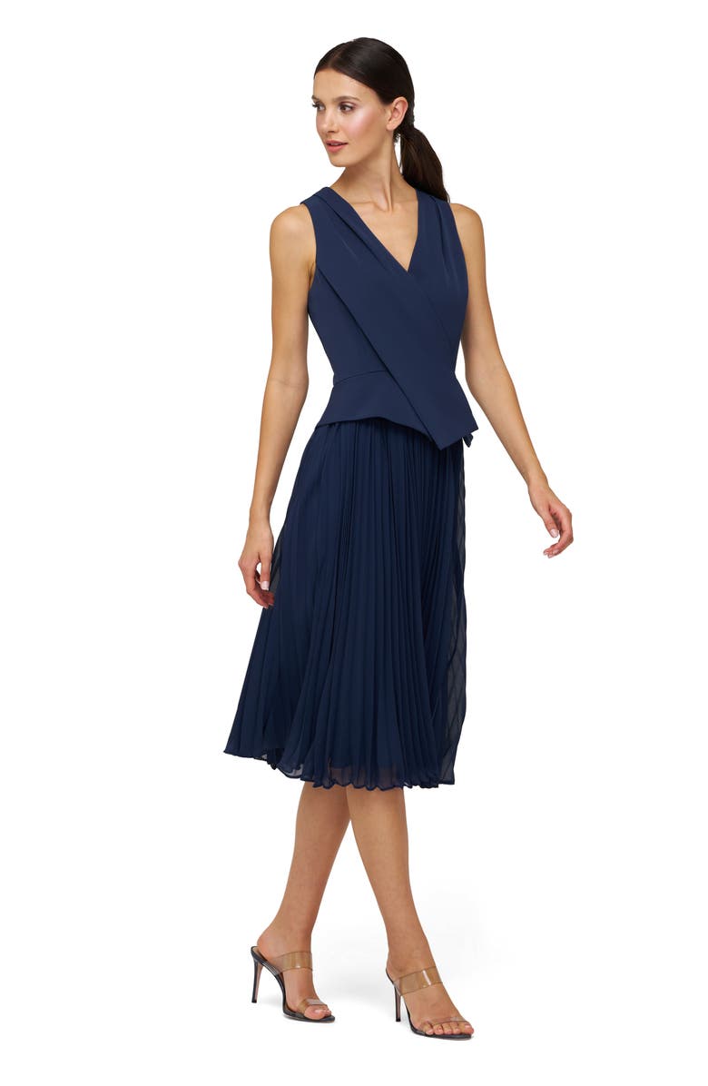 Kay Unger Orella Pleated Mixed Media Cocktail Dress, Alternate, color, Dark Midnight