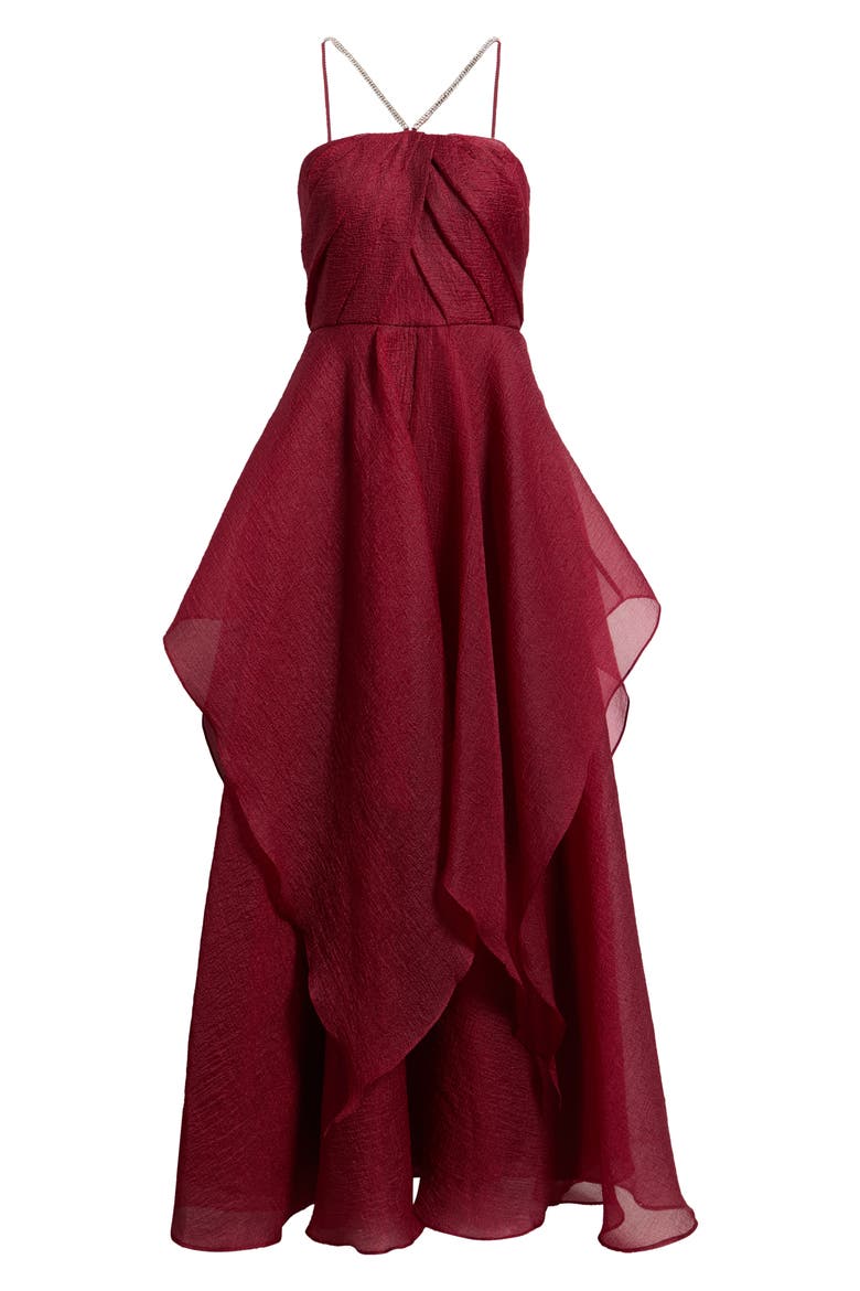 Embellished Strap Tiered Ballgown, Alternate, color, WINE