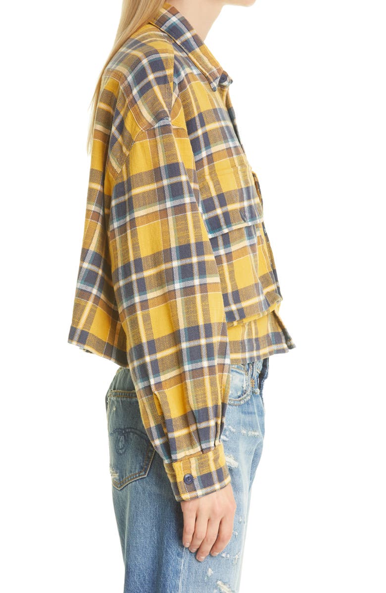 R13 Oversize Plaid Flannel Crop Button-Up Shirt, Alternate, color, 